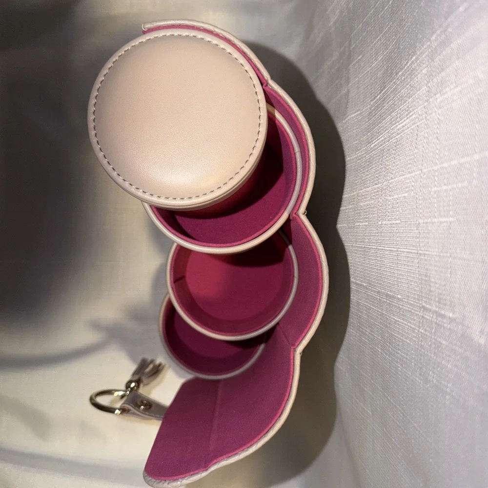 Small Travel Jewelry Box Case Roller Essential Taupe Pink Organizer Tassel